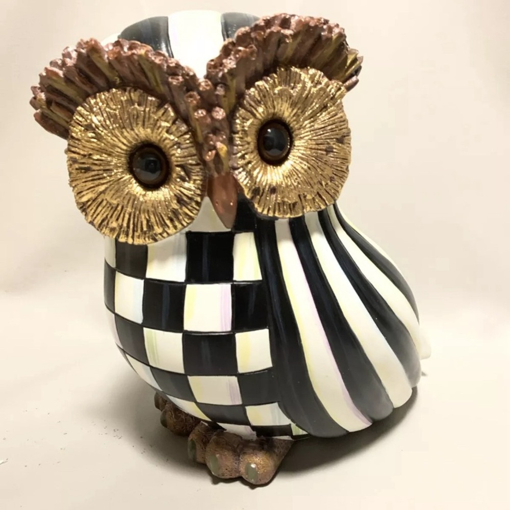 MACKENZIE-CHILDS Courtly Stripe Owl Statue NEW 8”H
